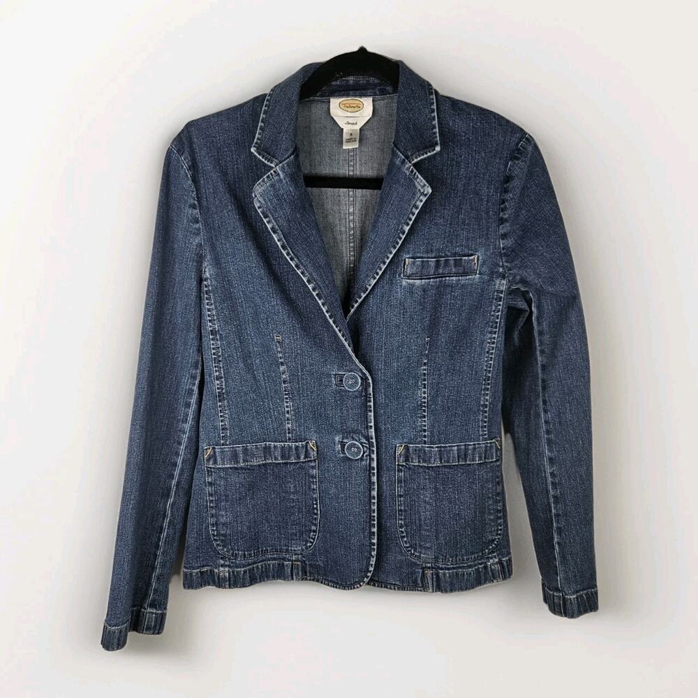 VTG Talbots Stretch-Fit Denim Blazer Jacket Women’s Size 6 Blue Two Button Short